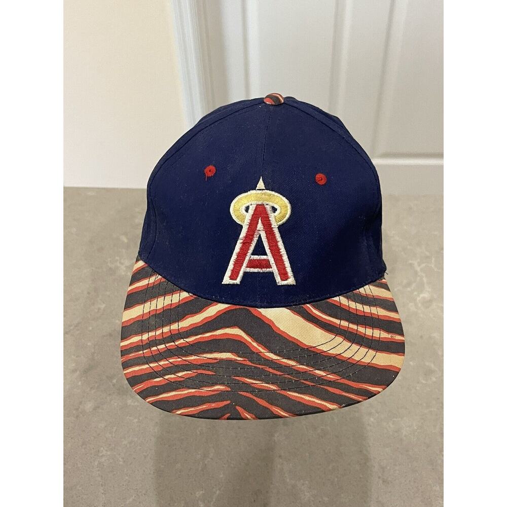 Vintage 90s California Angels Snapback Hat Cap Zubaz Stripe Anaheim Los Angeles